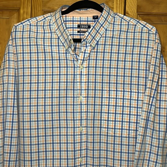 Men's Izod Long Sleeve Blue and Orange Plaid Button Down Shirt Size XL - Picture 10 of 10